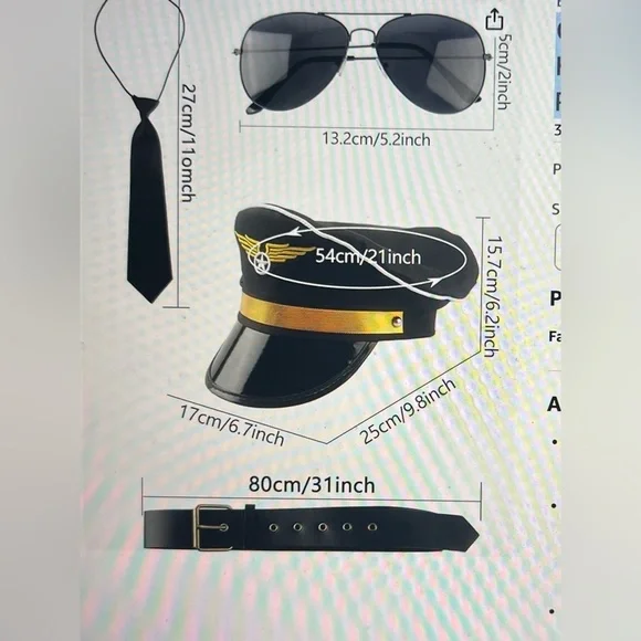 Kids Pilot Costume Set – Captain Uniform Dress Up – Size 3T-4T – Halloween / - Picture 8 of 8